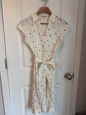 Boden Cream Polka Dot Midi Shirt Dress sz 2